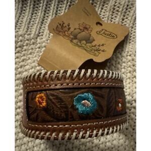 Justin Leather Floral Cuff Bracelet Embroidered Tooled Western NWT Cowgirl 8’